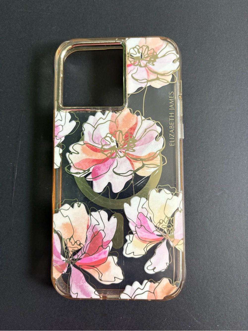 Elizabeth and James Floral Clear IPhone 14 Pro/Promax Case - Pink & Gold magsafe